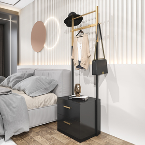 轻奢床头柜衣帽架一体简约现代置物架卧室带衣架铁艺床边柜多功能