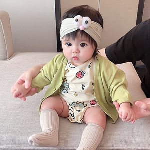 婴儿童连体衣服夏装女童宝宝包屁衣开衫夏季防蚊1岁0衣外套装