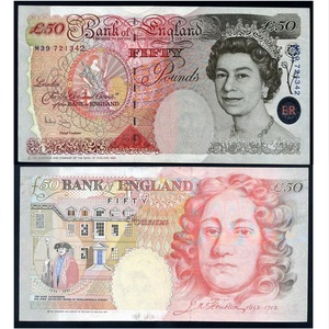 包邮全新unc1994年版英国e序列50磅纸币p388英格兰e50