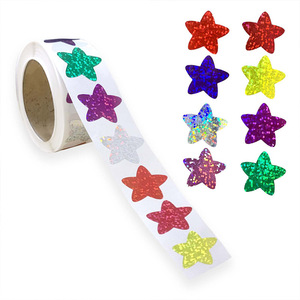 彩色五角星星形镭射贴纸不干胶标签装饰贴儿童diy包装500贴/卷