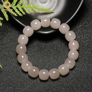 新疆和田玉桶珠手链天然玉石冰底老料藕粉色老型珠女款手串带证书