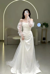 梵娜仙衣法式缎面长袖婚纱2024新款鱼尾新娘小个子简约出门纱礼服