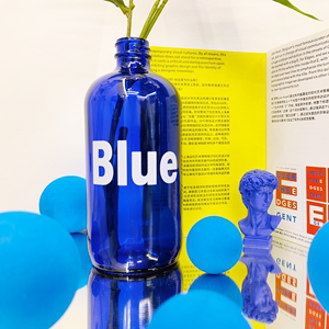 【蓝色时间】Blue克莱因玻璃花瓶客厅桌面装饰摆件创意艺术仿真花