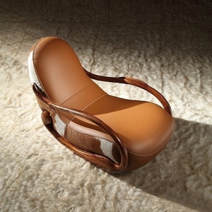 恺瑟宫现代中式乌金木实木艺术摇椅家用客厅沙发真皮休闲躺椅K1