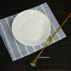 纯白色陶瓷盘子早餐盘有纹圆盘欧式创意餐盘水果盘冷菜盘西点摆盘