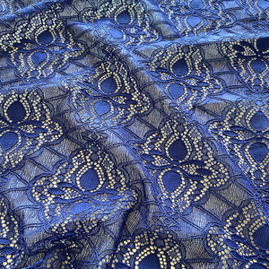 蓝色蕾丝锁边镂空透视大花微透薄型蕾丝网布时装面料裙子布料