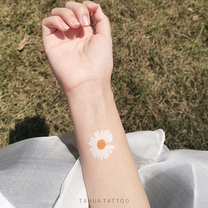 她画 权志龙同款小雏菊 白色小清新防水纹身贴持久