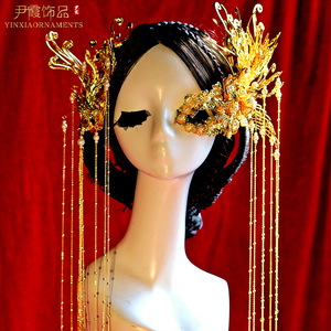 尹霞饰品原创手工汉服半面妆古装头饰面具银色凤凰影楼样片品t2