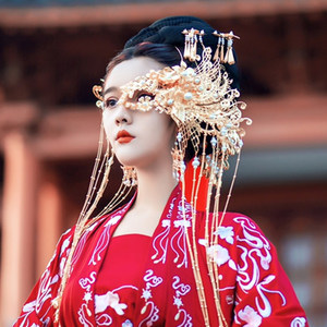 汉服头饰半面妆面具古装写真影楼拍摄古风饰品金银色仙美原创手工