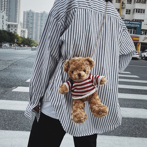 可爱少女毛绒小熊包玩偶包单肩包2024新款韩版学生女斜挎包链条包