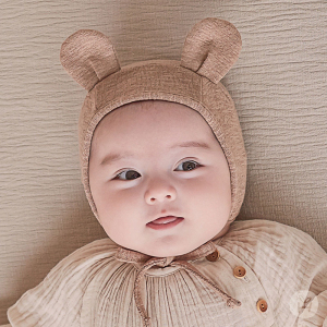 婴儿帽子秋3-18个月韩国代购宝宝男女可爱耳朵帽百天周天帽外出帽