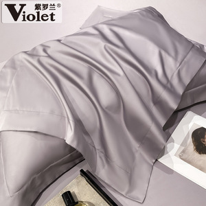 紫罗兰100支全棉贡缎长绒棉纯色枕套纯棉轻奢枕头套枕芯套一对装