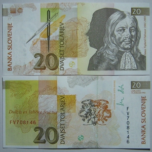 斯洛文尼亚20特拉1992年全新unc外国钱币收藏纸钞保真slovenia