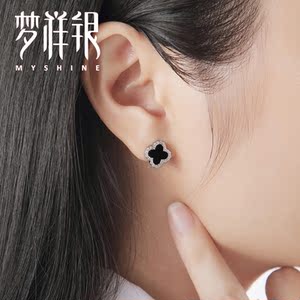 梦祥银专柜正品 四叶草s925纯银女耳钉 简约时尚网红耳饰潮款