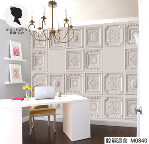 腔调壁画定制欧式浮雕砖墙花朵办公室咖啡餐厅卧室客厅墙纸M0840
