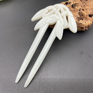 和田玉双插发簪花雕古风汉服头饰玉簪子头饰发饰发叉玉簪子发饰