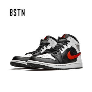 air jordan 1 mid aj1 黑白熊猫影子红钩 中帮篮球鞋 554724-075