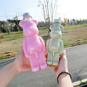 网红暴力奶茶熊杯PET高透明塑料熊瓶子饮料果汁冷饮创意加厚杯子