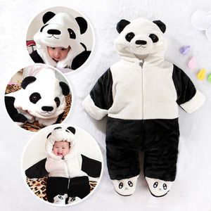 冬季加厚新款熊猫造型动物哈衣宝宝连身衣爬服外出婴幼儿爬服童装
