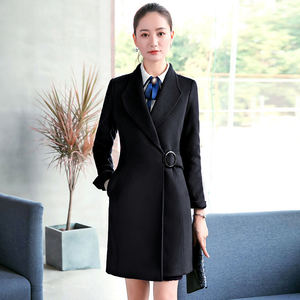 套装冬季ol职业呢子大衣女中长款加棉加厚职场白领毛呢外套工作服