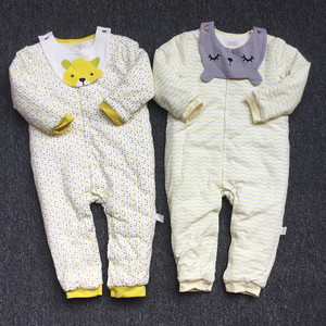 外贸原单冬装款新生婴儿男女童宝宝加厚保暖棉衣连体衣纯棉爬服