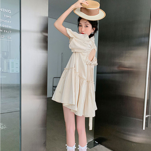 tobaby露背甜美蓬蓬娃娃裙公主风连衣短裙女可爱泡泡袖衬衫裙夏