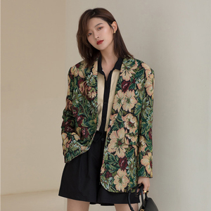 花色西装外套女潮