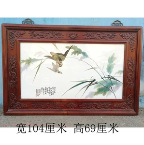 近现代名家作品张景寿粉彩花鸟纯手工瓷板画挂扁 中式装饰墙面画