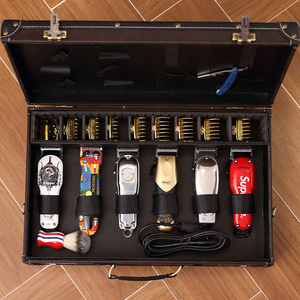 美发工具箱理发店工具多功能推剪收纳盒理发师高档皮革手提密码箱