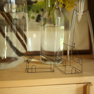 日本zakka手工铁艺房子教堂 香氛蜡烛罩盆栽造景装饰田园建筑摆件