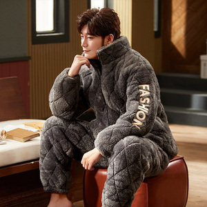 紫雪儿睡衣淘宝睡衣男秋冬季珊瑚绒款加厚加绒长袖保暖法兰绒男士秋