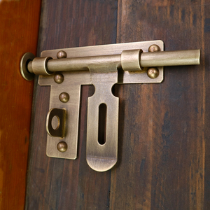 单开门栓仿古纯铜黄铜门锁实木中式老式栓铜锁木门茶楼复古明插销