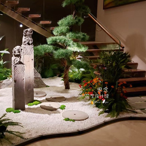 楼梯转角仿真植物造景禅意日系楼梯下面绿植苔藓山包装饰工艺品