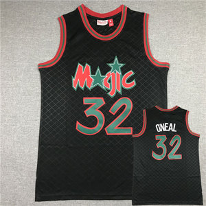 32号黑色格子球衣  奥尼尔复古篮球服 奥兰多魔术篮球衣 刺绣透气