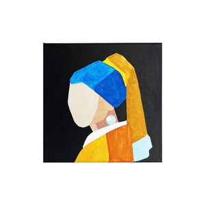 戴珍珠耳环的少女维米尔名画艺术史系列简约黑色插画丙烯手绘装饰