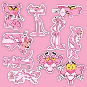 10张粉红豹防水装饰车贴可爱涂鸦卡通头盔水杯手机汽车防水贴纸