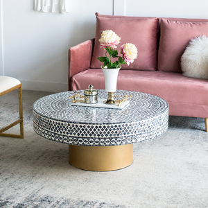收获小屋东南亚贝壳后现代圆形茶几客厅咖啡桌轻奢设计师创意茶桌