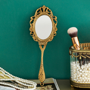 收获小屋复古ins手持化妆镜手握手柄镜欧式便捷美容圆形手拿镜子