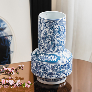 青花瓷花瓶釉下彩人工彩绘高温陶瓷新中式客厅玄关桌面装饰摆件