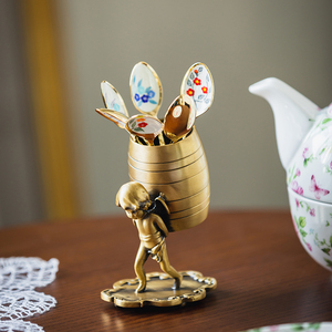 收获小屋北欧复古天使装饰客厅餐桌摆件咖啡勺水果叉黄铜收纳家居