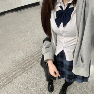 00niffeilu旗舰店天猫蝴蝶结衬衫jk学院风领结娃娃领纯棉少女大童