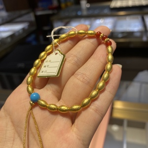 大家坛珠宝 古法捶纹小米珠珠串 黄金手串足金999