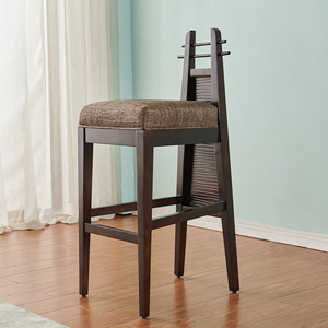 筑家 新中式家具实木酒吧台椅槟榔色家用隔断酒吧凳子实木吧椅