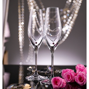 Krosno相印系列水晶手工镶水钻婚庆香槟杯带礼盒结婚气泡对杯送礼
