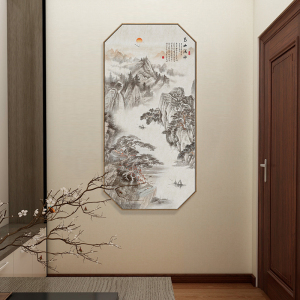 入户玄关装饰画新中式竖版走廊过道墙面挂画大气山水壁画高山流水