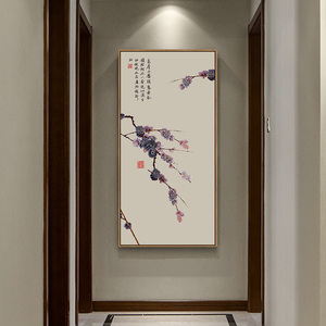 玄关挂画走廊过道墙面装饰画新中式现代简约壁画花鸟工笔有框禅意