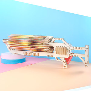 木质橡皮筋加特林可发射机关枪连发摆件8070后怀旧拼装电动玩具枪