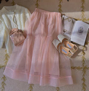 半身长裙网纱粉色