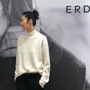 100%纯羊绒衫女式半高领大表姐刘雯同款鄂尔多斯市白色加厚猪鼻子