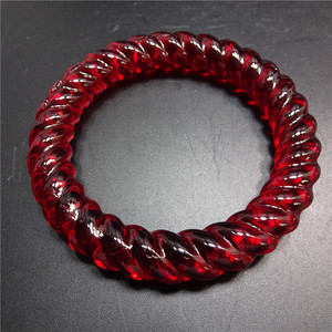 红宝石麻花手镯绞丝工鸽血红珠宝圆条老式手饰清代扭丝镯子老古董